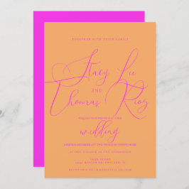 Modern Bold Rosa Orange Script Bröllop Inbjudningar