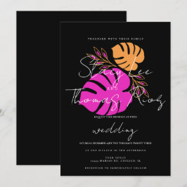 Modern Bold Tropical Rosa Orange Bröllop Inbjudningar