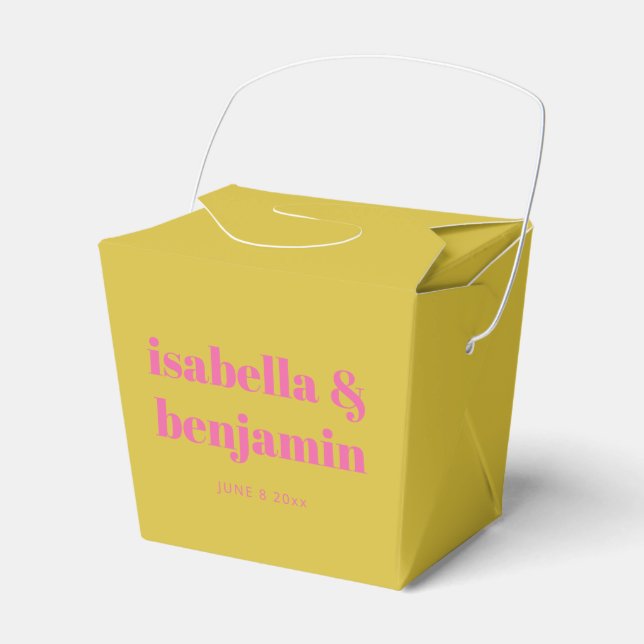 Modern Bold Typography Bright Pink Yellow Wedding Presentaskar (Framsidan Sidan)