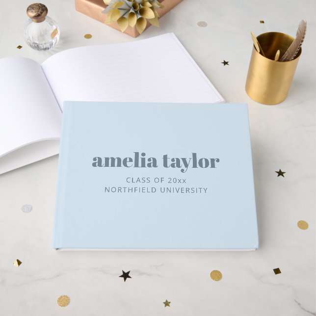Modern Bold Typography Soft Blue Graduation Custom Gästböcker (Framsida Öppen)