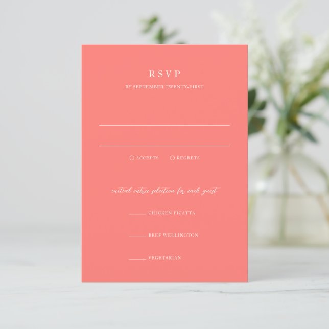 Modern Bold Vibrant Coral Simple Wedding OSA Kort (Stående Fram)