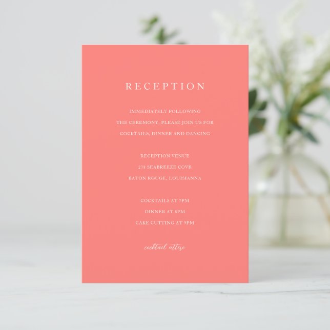 Modern Bold Vibrant Coral Simple Wedding Tilläggskort (Stående Fram)