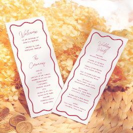 Modern Bold Wavy Frame Retro Red Wedding Program
