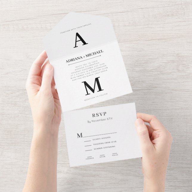 Modern Bold White Black Typography Bröllop (Avrivbar del)