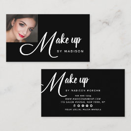 Modern Bold White Script Photo Makeup Visitkort