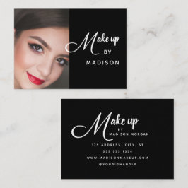 Modern Bold White Script Photo Makeup Visitkort