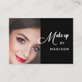 Modern Bold White Script Photo Makeup Visitkort