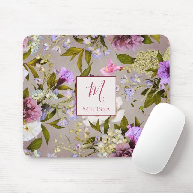 Modern Bold Wildflower Purple | Monogram Gift Musmatta (Med mus)