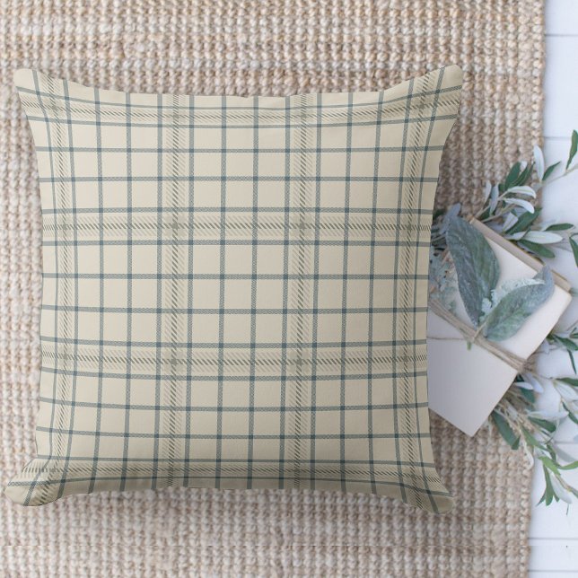 Modern bondgård, marsch och blå pingskupa kudde (throw pillow farmhouse pillows country beige and blue plaid throw pillow )