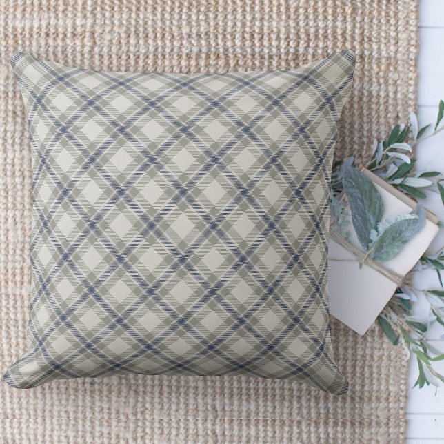 Modern bondhus Brown och Blue Couch Kudde (throw pillow farmhouse pillows country blue, beige and gray plaid throw pillow )