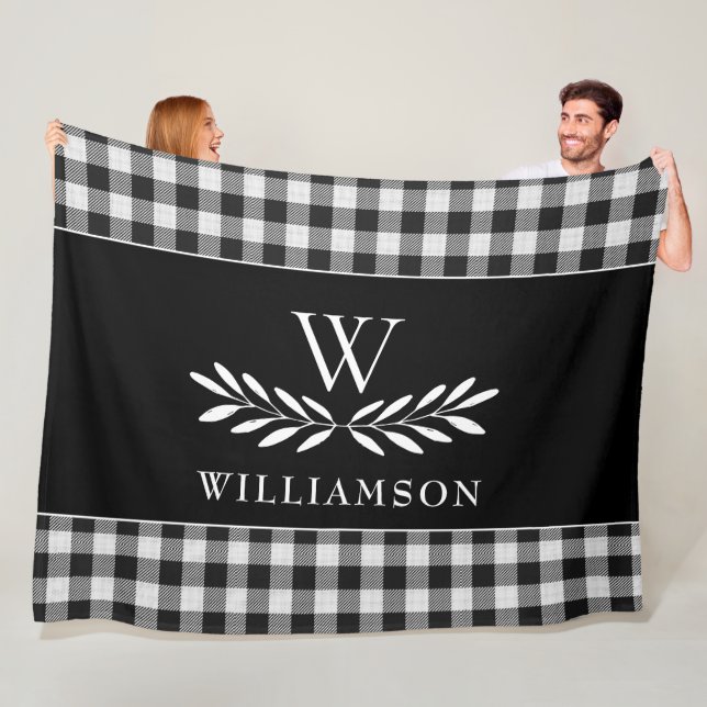 Modern bonhouse Monogram Black White Play Fleecefilt (På plats)