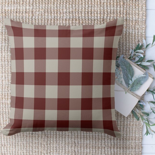 Modern bonhouse Red & Beige Buffalo Play Couch Kudde (Modern farmhouse throw pillow burgandy and beige buffalo plaid couch pillow )