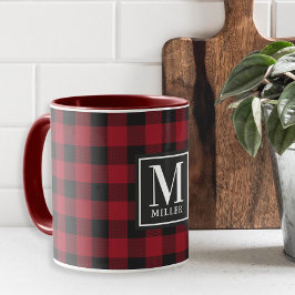 Modern bonhouse Red Buffalo Check Monogrammed Mugg