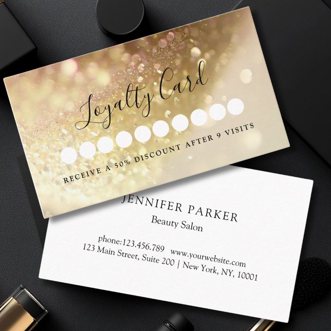 Modern bonuskort i Glitter Visitkort (Modern Glitter Salon & Spa Loyalty Card)