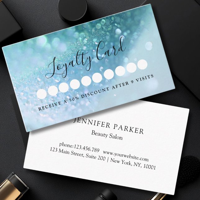 Modern bonuskort i Glitter Visitkort (Modern Glitter Salon & Spa Loyalty Card)