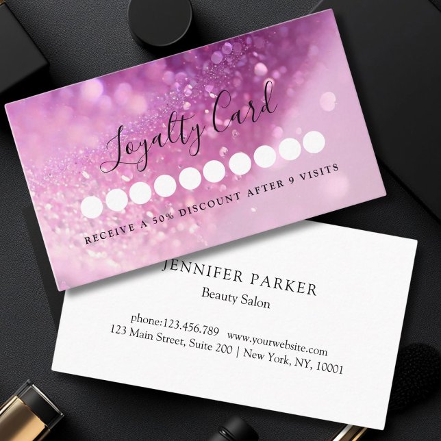 Modern bonuskort i Glitter Visitkort (Modern Glitter Salon & Spa Loyalty Card)
