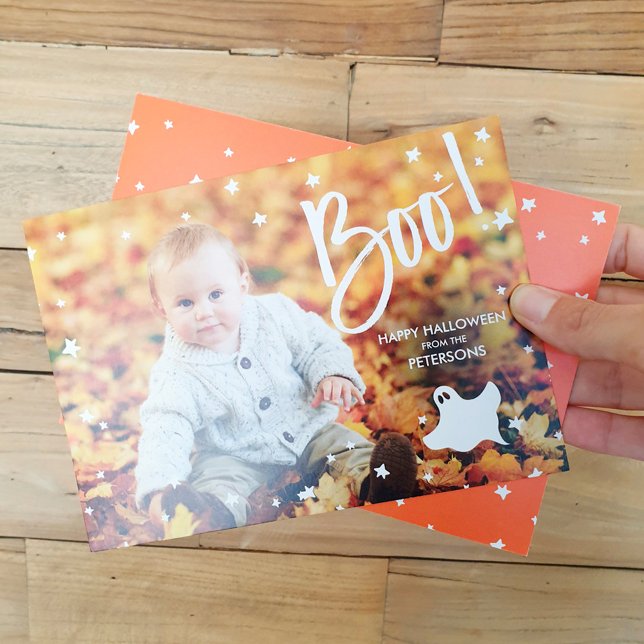 Modern Boo-typografstjärnor Halloween-spökfoto Kort (Skapare uppladdad)