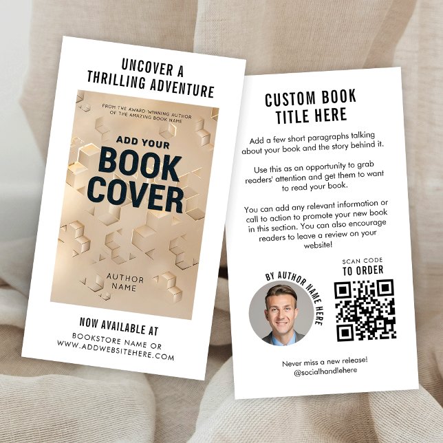 Modern Book Launch Author Marketing QR Code Visitkort (Modern custom book cover and author photo promotional business cards with QR code)