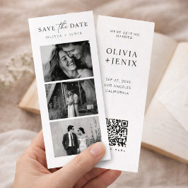 Modern Bookmark Photo Strip QR Code Wedding Spara Datumet