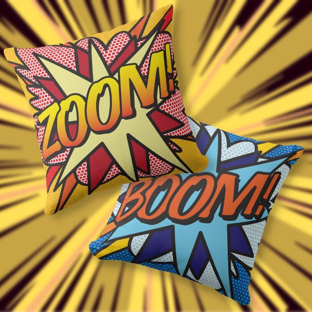 Modern BOOM ZOOM Tecknad serie Popkonst Kudde (Modern BOOM ZOOM Comic Book Pop Art Throw Pillow)