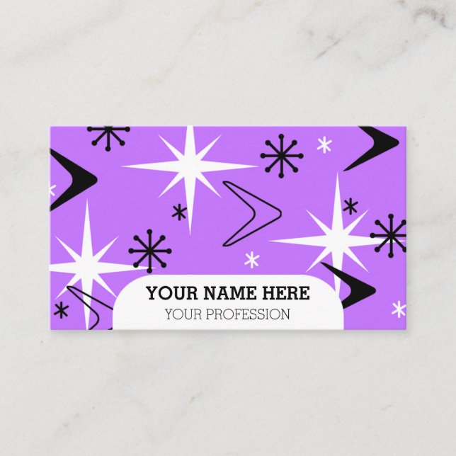 Modern boomerangs Lila i mitten av århundradet Visitkort (Framsida)
