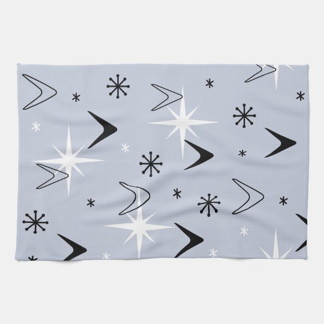 Modern Boomerangs Silver Blue Kökshandduk (Horisontell)