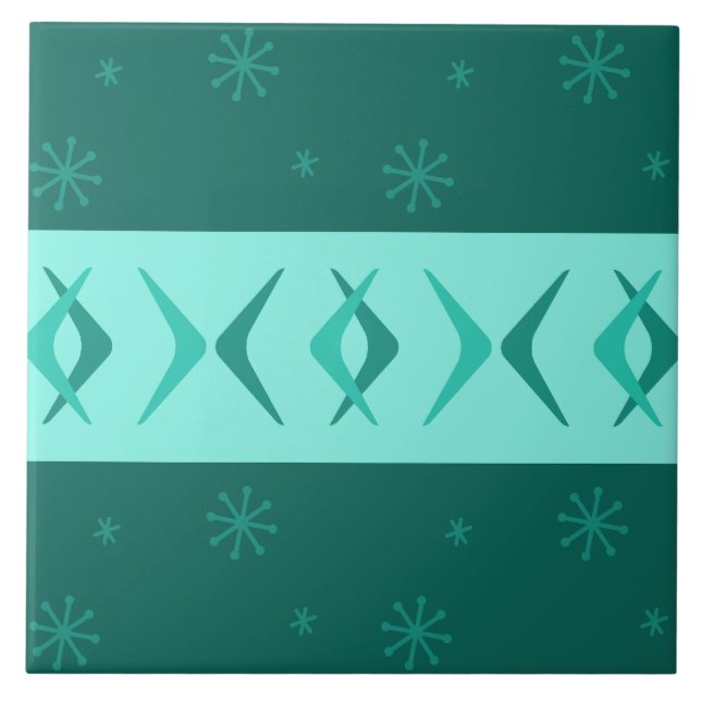 Modern Boomerangs Teal i mitten av århundradet Kakelplatta (Framsidan)