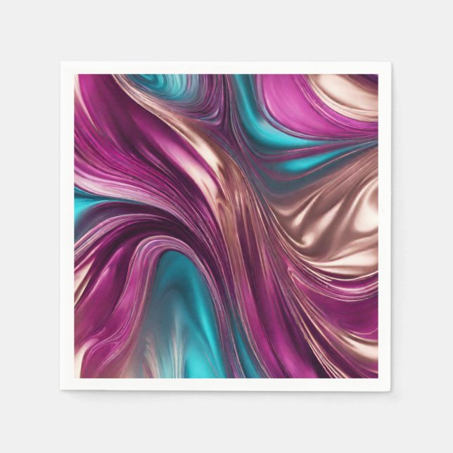 Modern Bord Decor-Viva-Magenta Turquise och Guld Pappersservett (Framsidan)