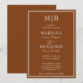 Modern Bord Minimalistisk Boho Brun Bröllop Inbjudningar