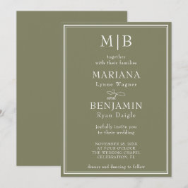 Modern Bord Minimalistisk Boho Grön Bröllopsfest Inbjudningar