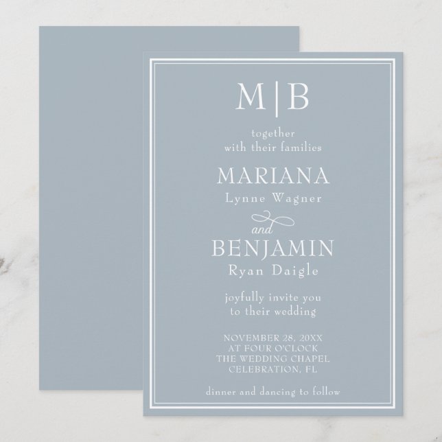 Modern Bord Minimalistisk Boho Ljusgrå Bröllop Inbjudningar (Fram/baksida)