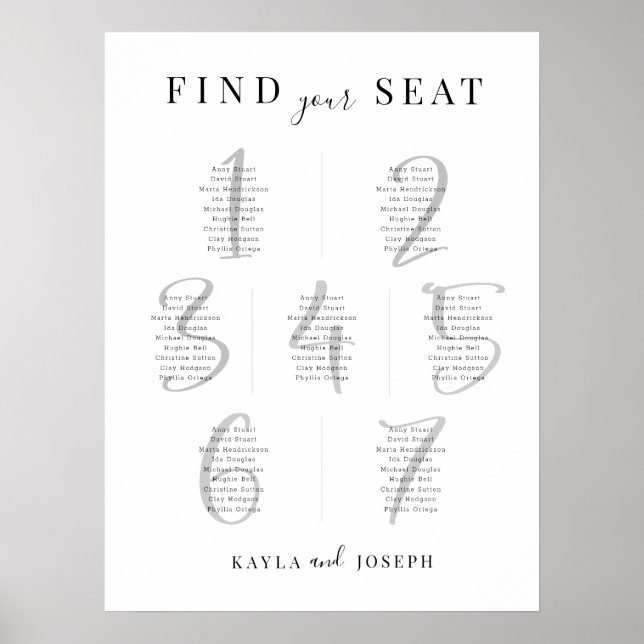 Modern Bord-skylt för sätesdiagram i Bröllop 7 Poster (Framsidan)