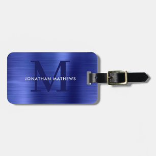 Modern borstad, blå monogram bagagebricka
