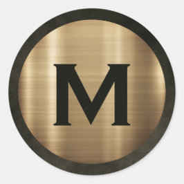 Modern Borstad Guldmonogram Runt Klistermärke