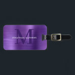 Modern borstad, Metallic Violet Monogram Bagagebricka<br><div class="desc">Modern borstad Metallic Violet Monogram Luggage Tagg</div>