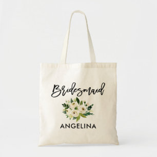 Modern borstskrift grön vit blomsterbrudtjänstefli tygkasse