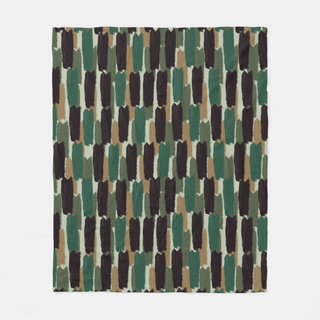 Modern Borststråk Rand Mysig Svart Grön Fleecefilt (Framsidan)