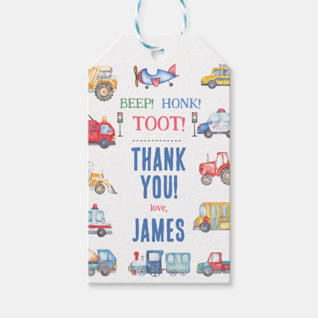 Modern boskapstransport 1:a födelsedag Tack Presentetikett (Framsidan)