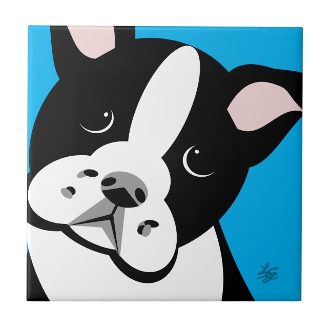 Modern Boston Terrier Älskare Art Tiles Kakelplatta (Framsidan)