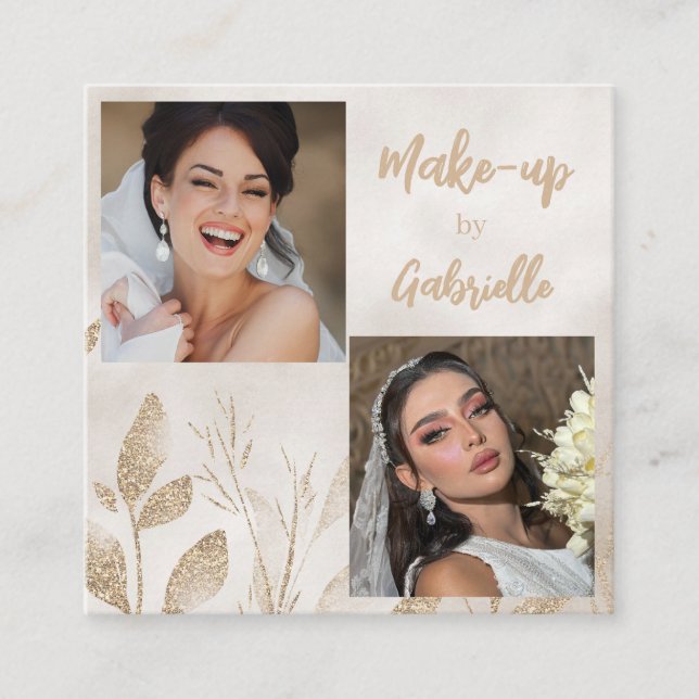 Modern Botanical Beige Boho Photo Script  Fyrkantigt Visitkort (Framsida)