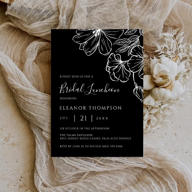 Modern Botanical Black Line Art Bridal Luncheon  Inbjudningar (Skapare uppladdad)