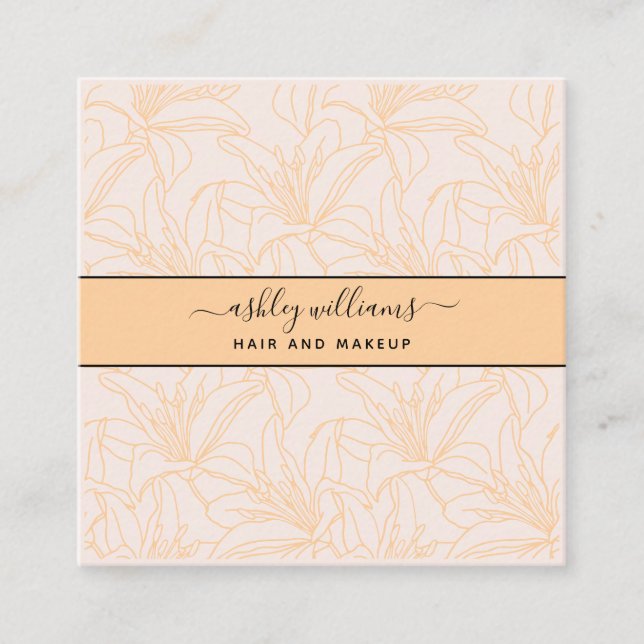 Modern Botanical Blush Black Script Name Square Fyrkantigt Visitkort (Framsida)