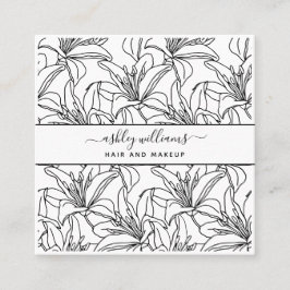 Modern Botanical Blush Black Script Name Square Fyrkantigt Visitkort