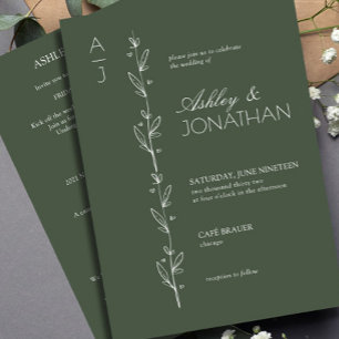 Modern Botanical Divider Bröllop Grönt Allt-i-ett Inbjudningar