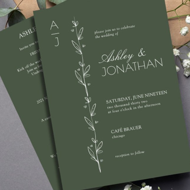 Modern Botanical Divider Bröllop Grönt Allt-i-ett Inbjudningar (Skapare uppladdad)
