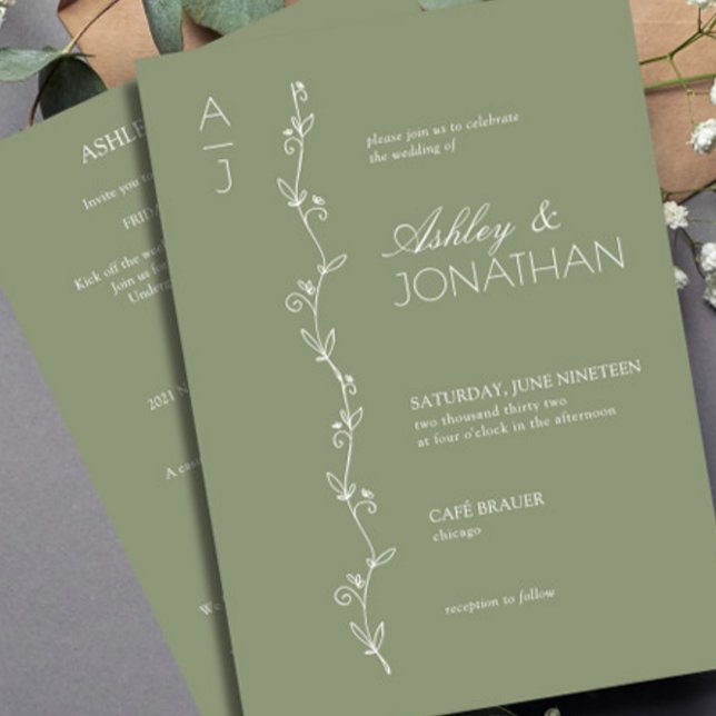Modern Botanical Divider Bröllop Sage Allt-i-ett Inbjudningar (Skapare uppladdad)