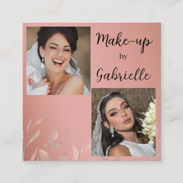 Modern Botanical Dusty Rose Boho Photo Script  Fyrkantigt Visitkort (Framsida)