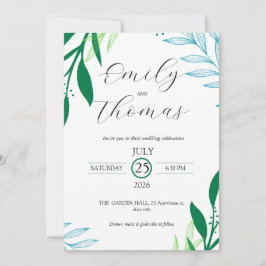 Modern Botanical Green Leaf Wedding Invitation Inbjudningar