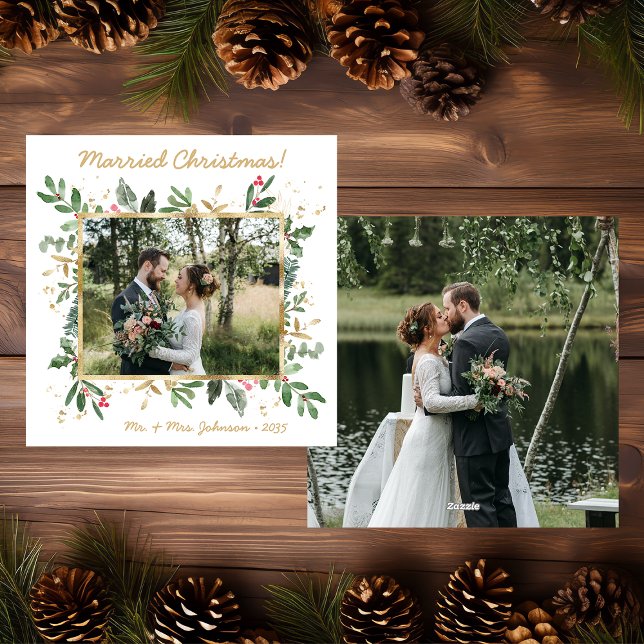 Modern Botanical Greenery 2 Photo Wedding Julkort (Skapare uppladdad)