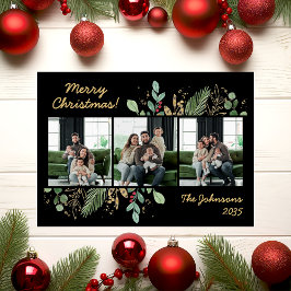 Modern Botanical Greenery Photo Holiday Card Julkort
